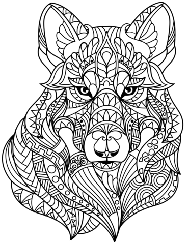 Wolf Head Zentangle Coloring Page